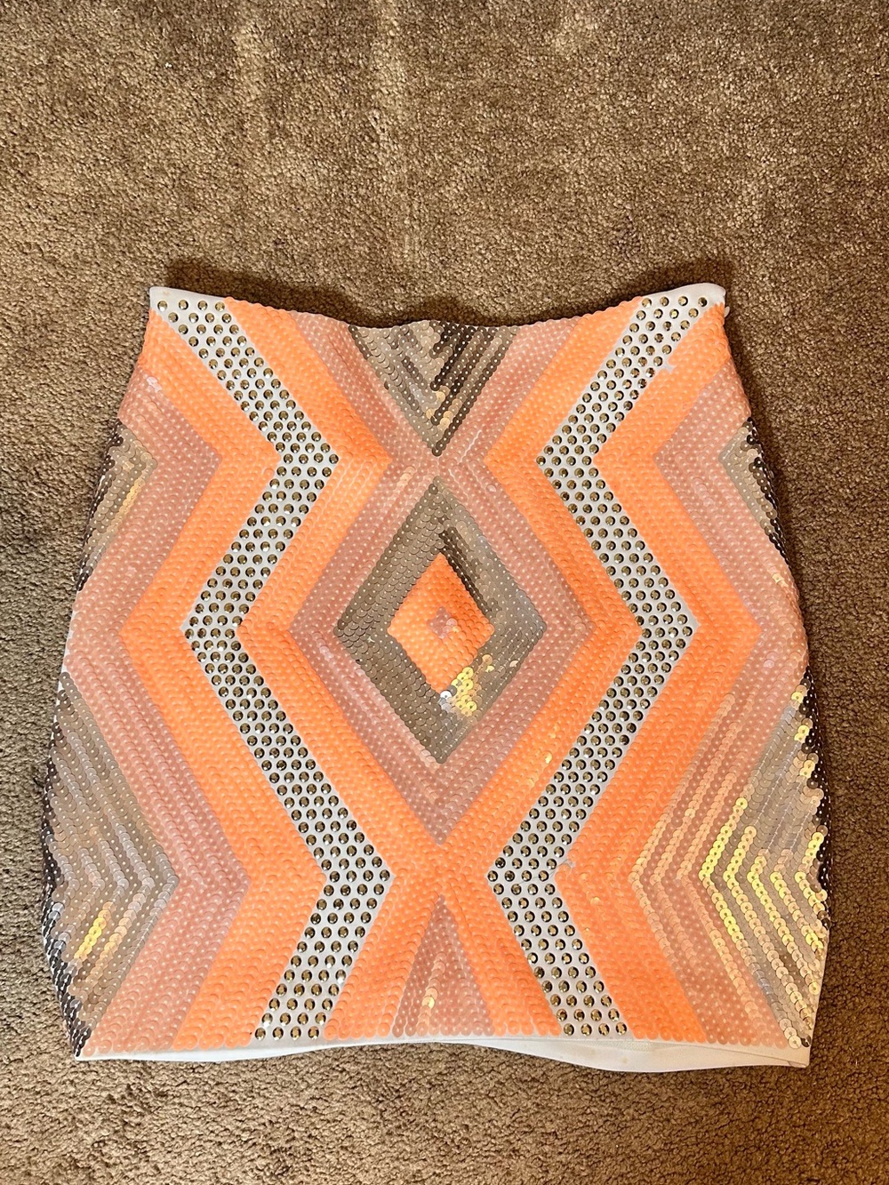 BEBE Sequin Chevron Mini Skirt in Peach and Gray